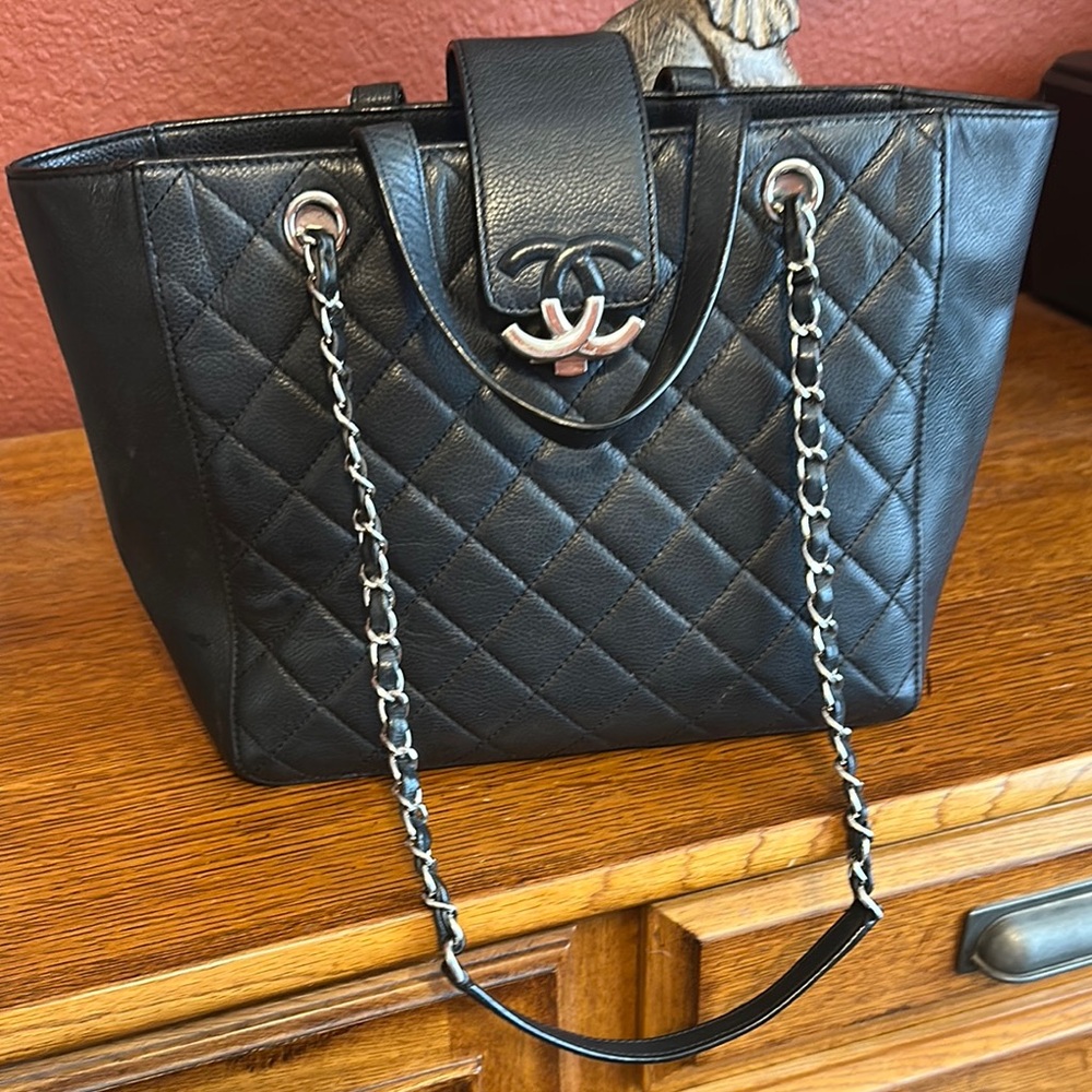Chanel Black Quilted Tote with Iconic CC Logo